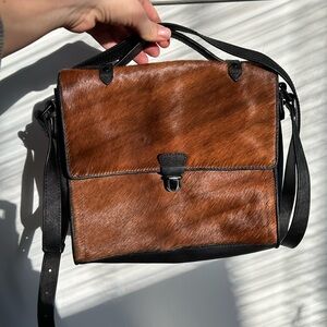 Brown and Black Leather and cowhide cow hair Bag purse